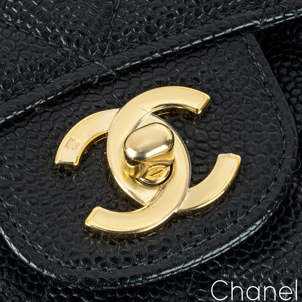 Chanel Classic M/L Medium Double Flap Bag Black Caviar Silver